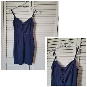 WINDSOR Blue Mini Criss Cross Dress, Size S